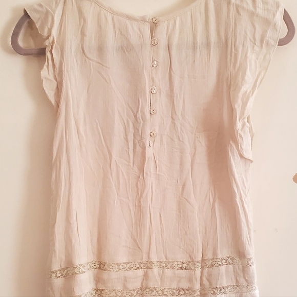 Francesca's Alya Taupe Pleated Gauzy Lace Trim Top Size SM - Picture 2 of 12